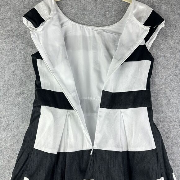 EShakti Dress Womens S Black White Banded Stripe Party Prom Fit & Flare Pockets* - Picture 10 of 16